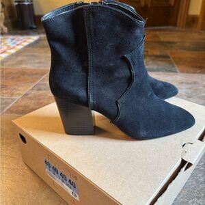 Zara Black Suede Ankle Booties with Block Heel